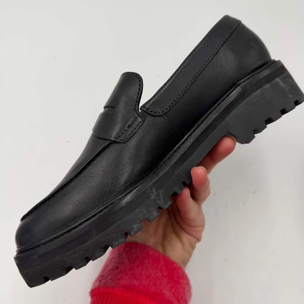 NEW Everlane Black Leather‎ Chunky Lug Sole Loafer in Size 7.5